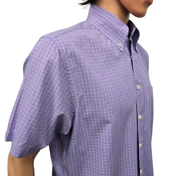 Brooks Brothers 346 Original Polo Shirt Short Sleeve Men M Slim fit Purple Check - Picture 8 of 12